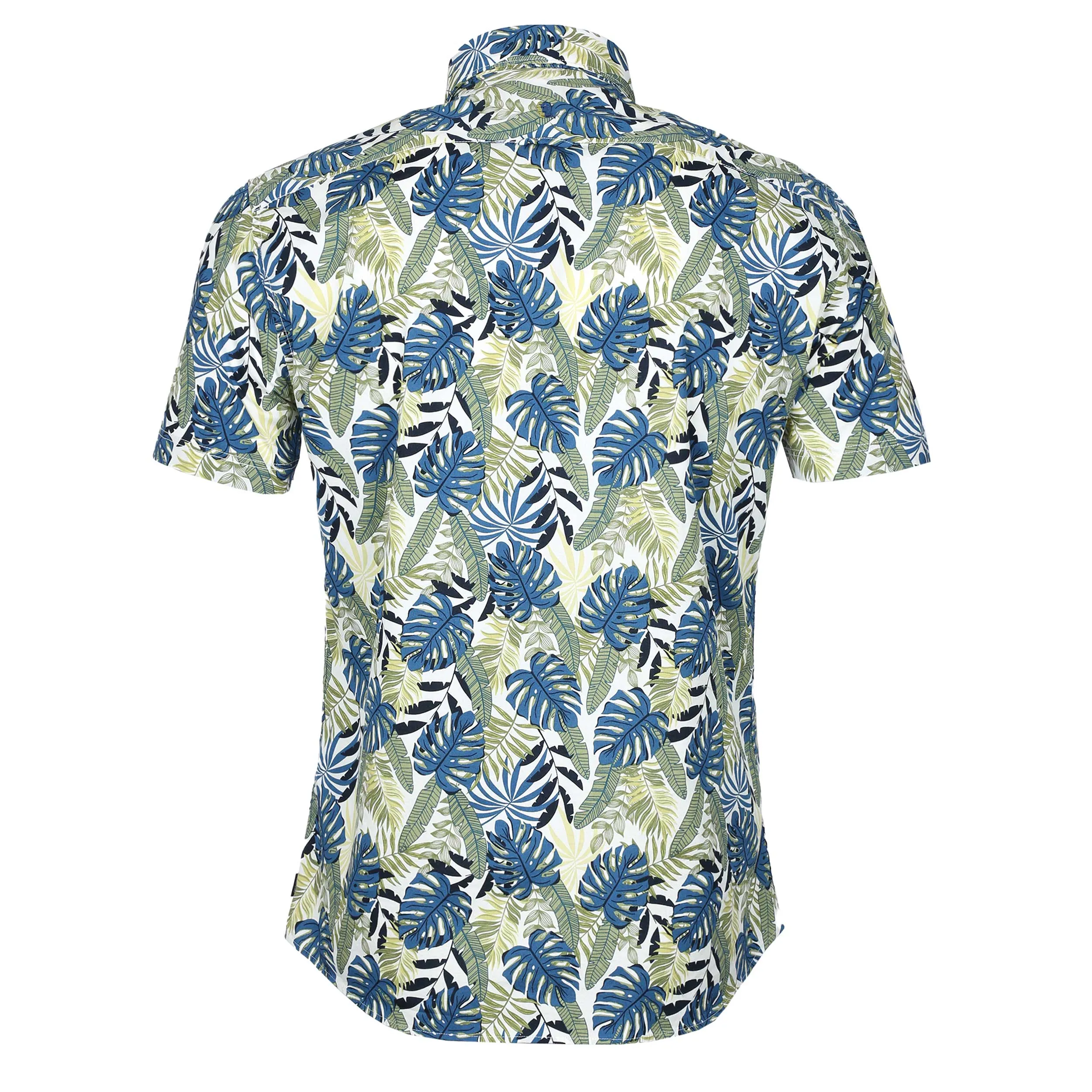 Remus Uomo Palm Leaf Floral SS Shirt in Green Blue