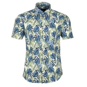 Remus Uomo Palm Leaf Floral SS Shirt in Green Blue