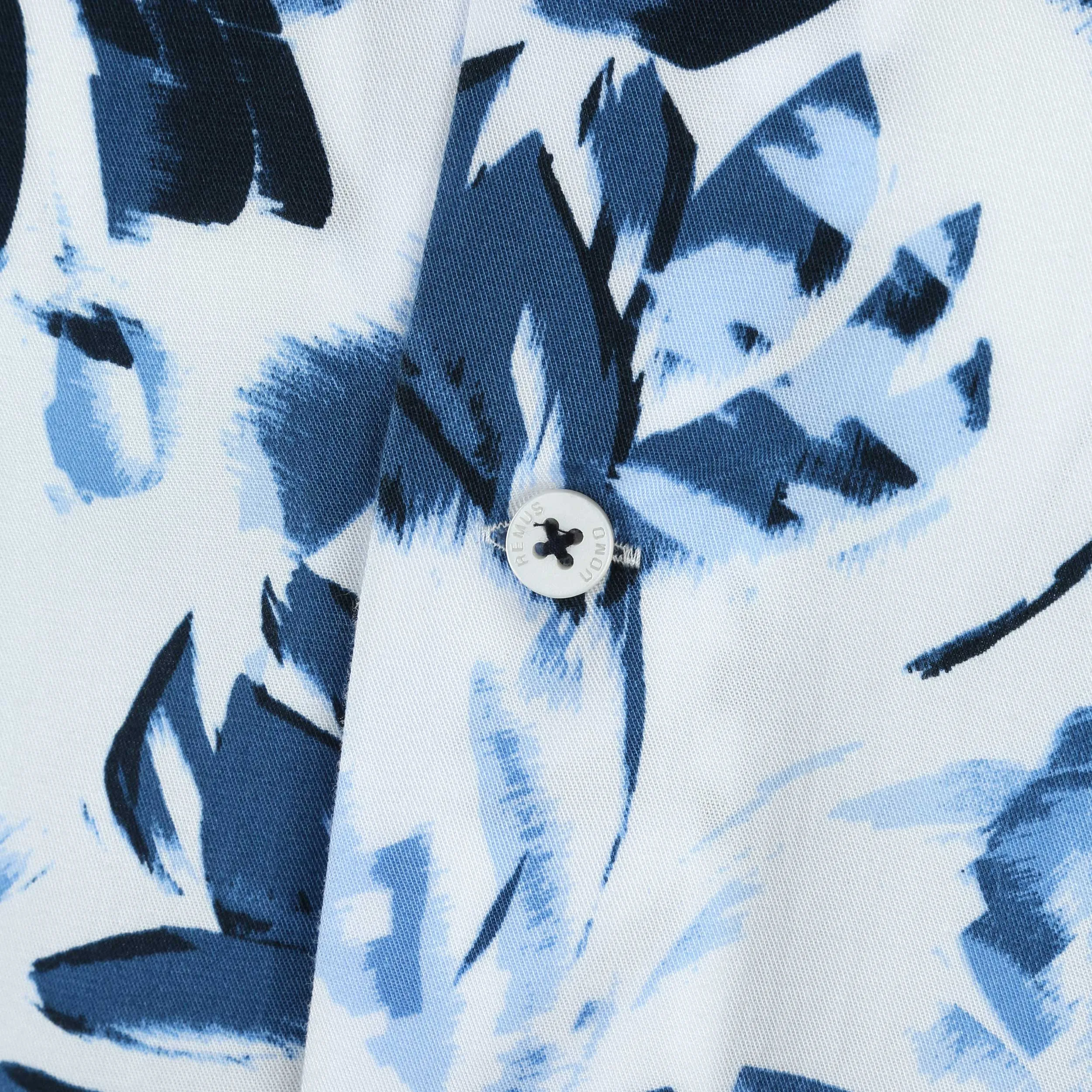 Remus Uomo Paolo Floral Print SS Shirt in White & Blue