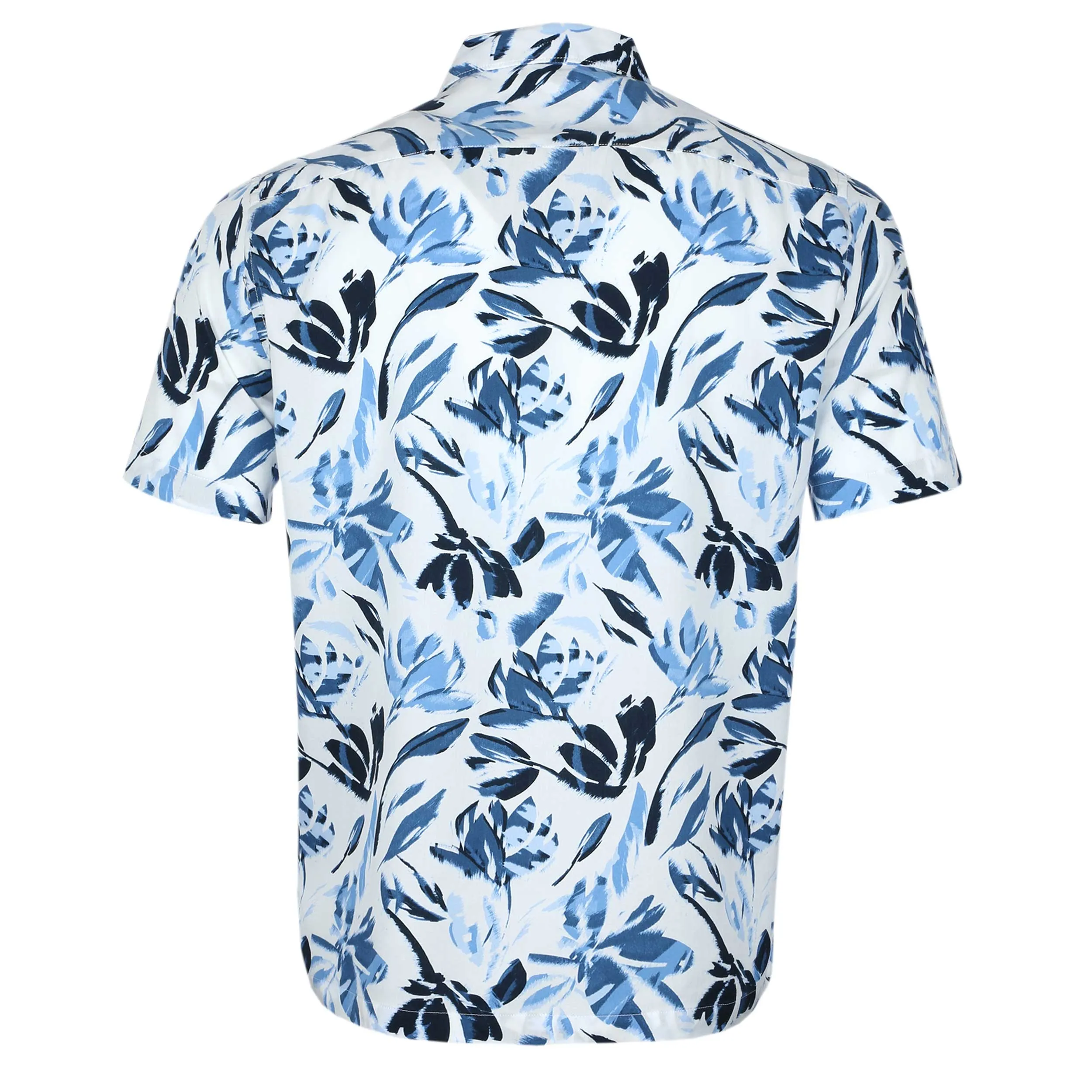 Remus Uomo Paolo Floral Print SS Shirt in White & Blue