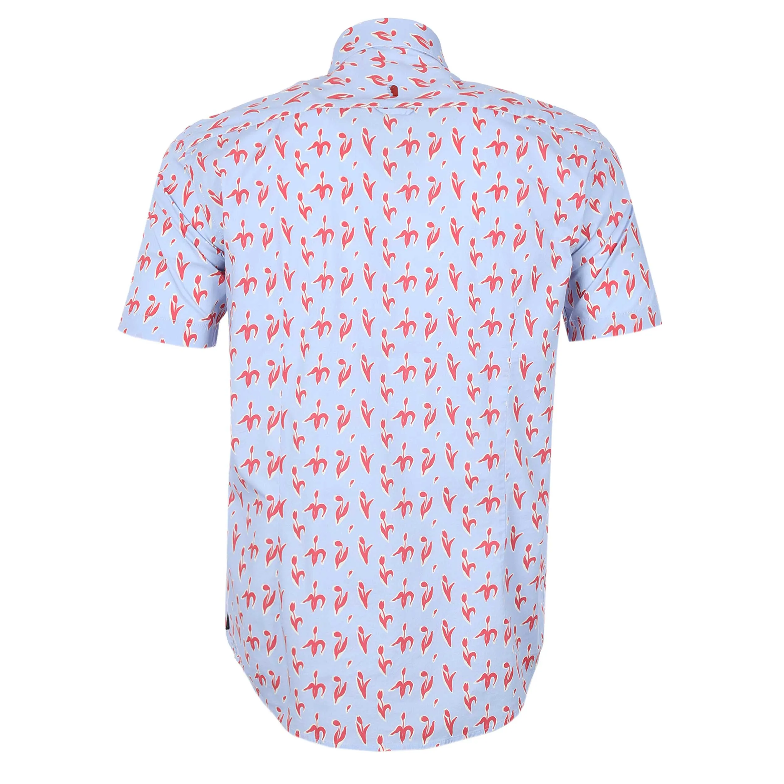 Remus Uomo Small Floral Print Short Sleeve Shirt in Sky Blue & Red