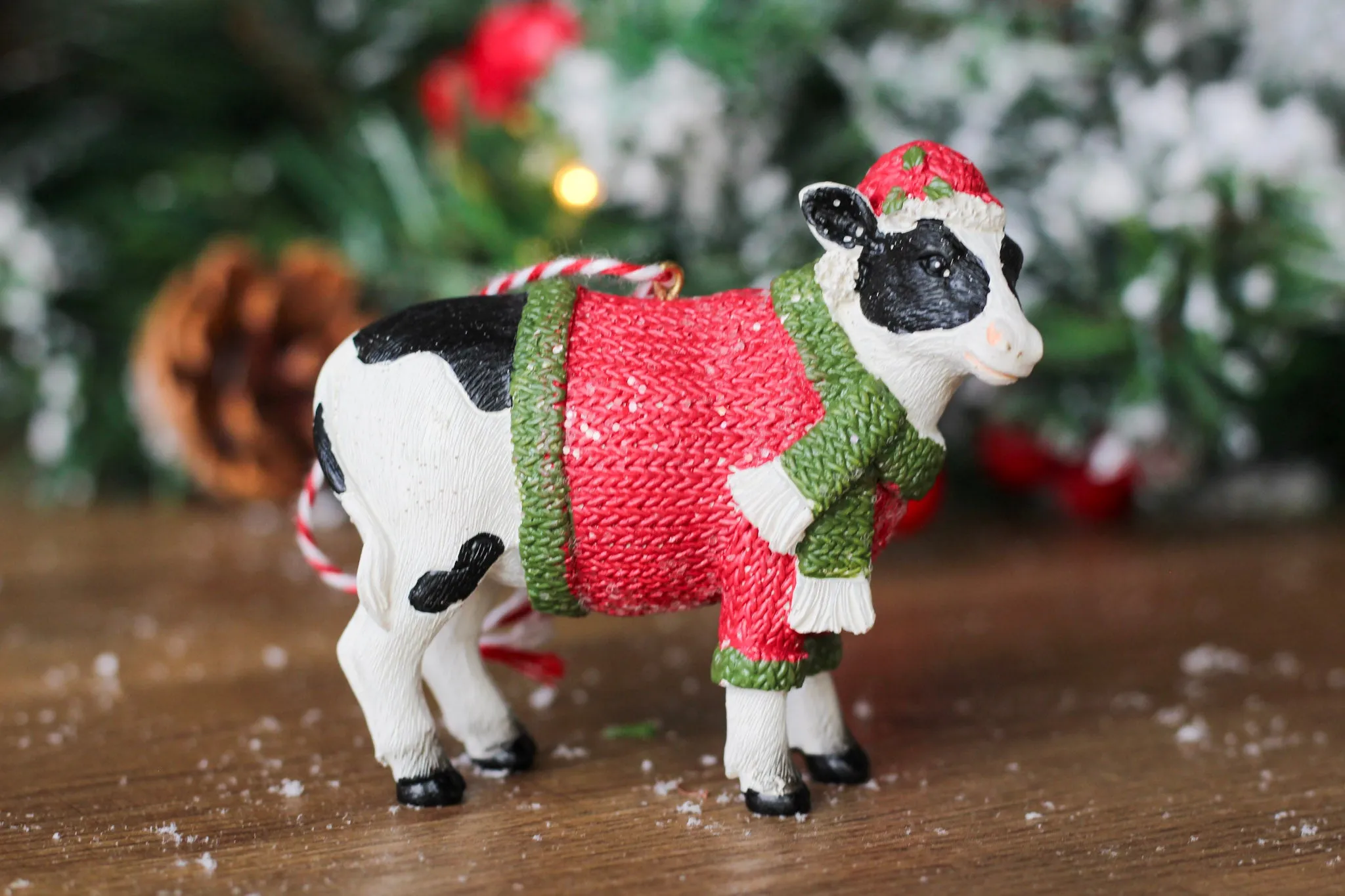 Resin Cow In Festive Clothing Ornament