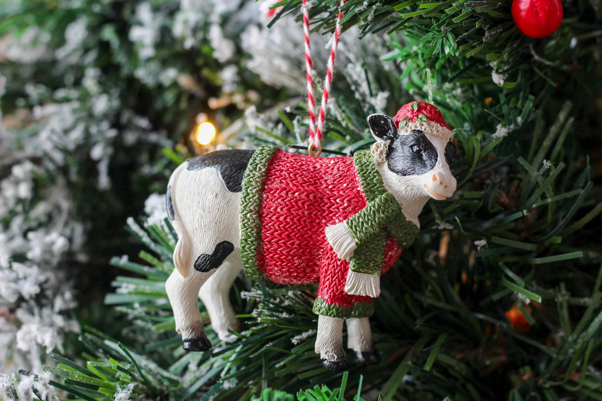 Resin Cow In Festive Clothing Ornament