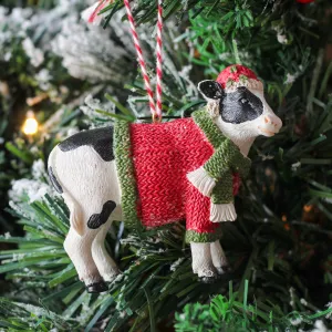 Resin Cow In Festive Clothing Ornament