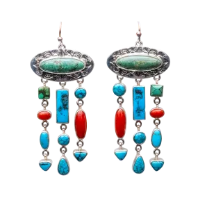 Royston Turquoise, Kingman Turquoise, & Coral Earrings | Elgin Tom