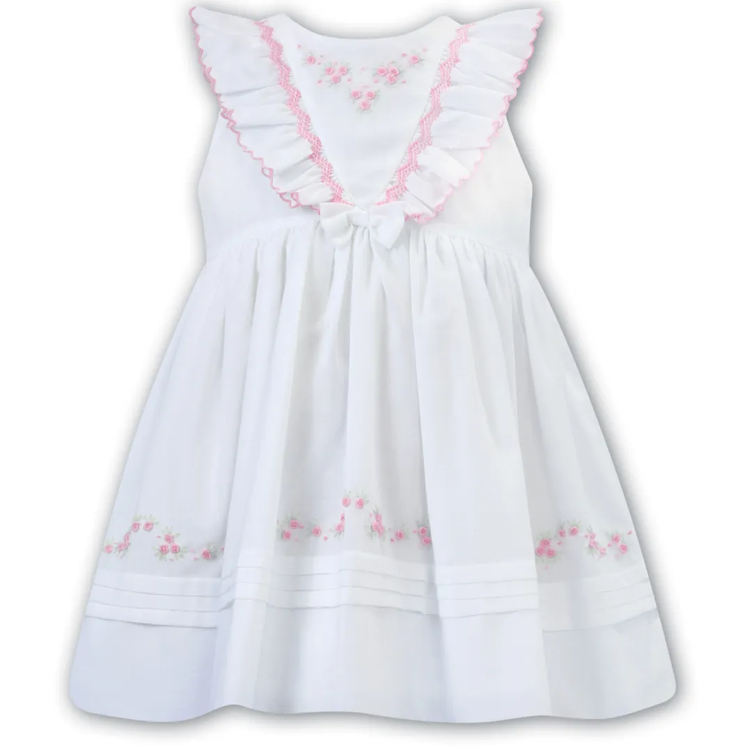 SARAH LOUISE -  Embroidered Sleeve less Flower Detail Dress - White