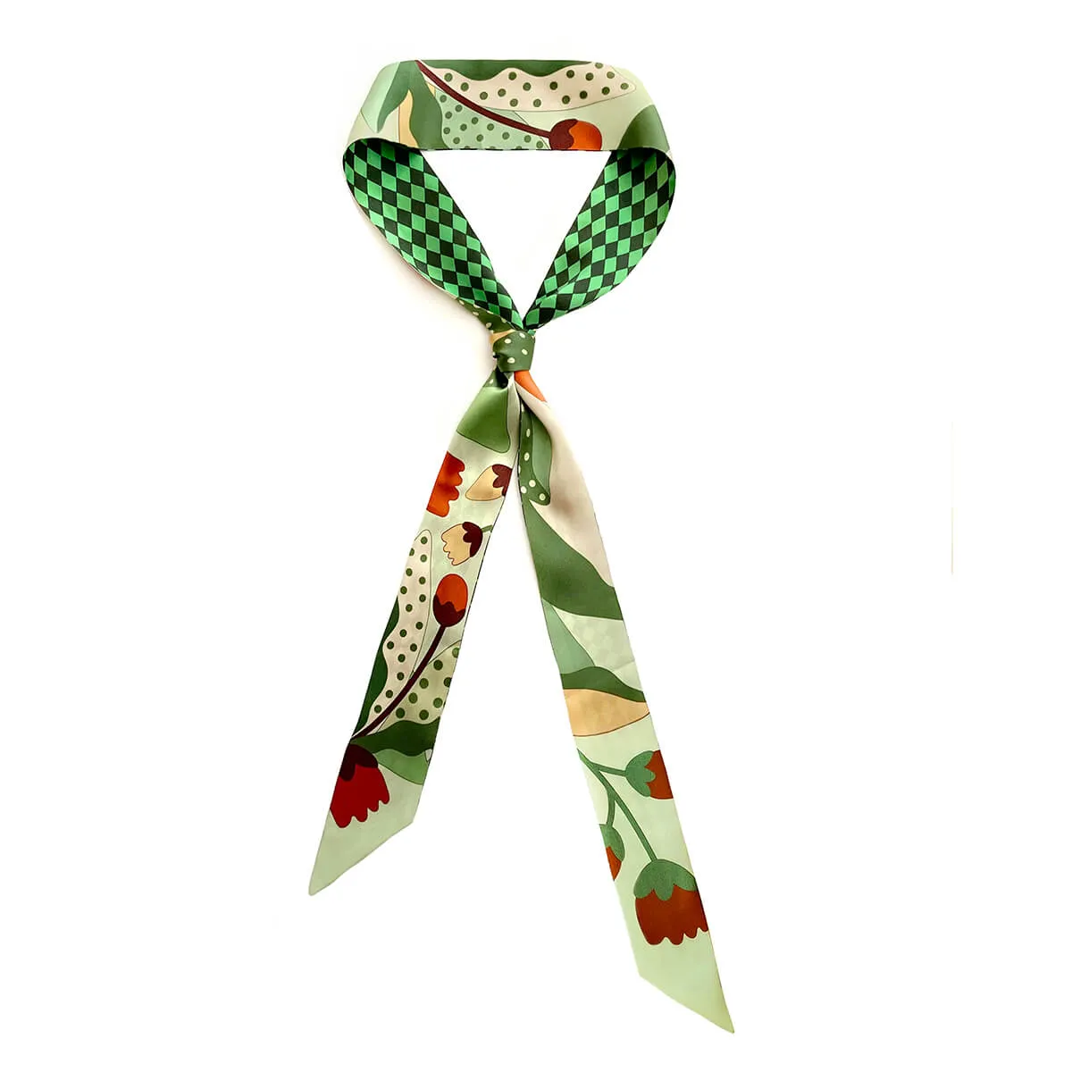 Silk Skinny Scarf of Green Wonderland