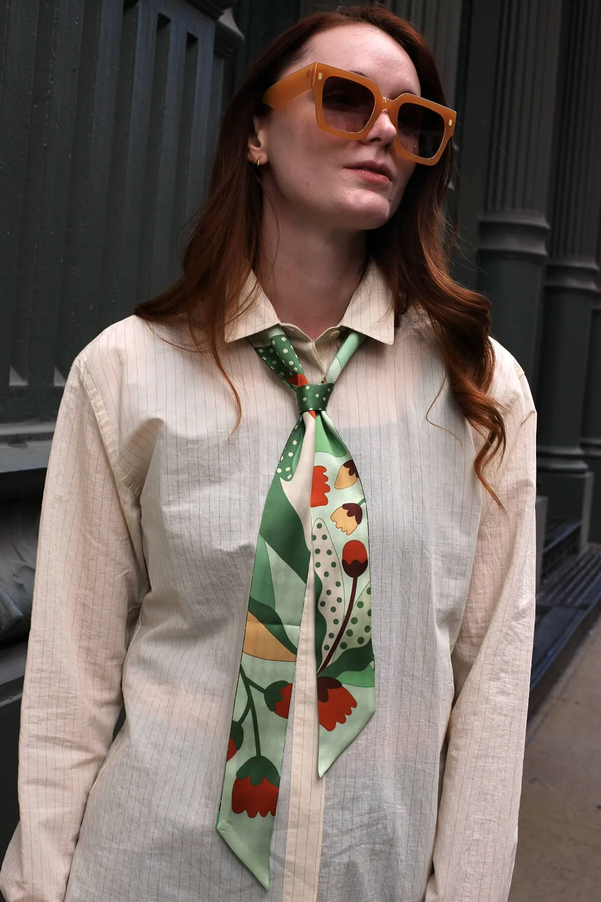 Silk Skinny Scarf of Green Wonderland