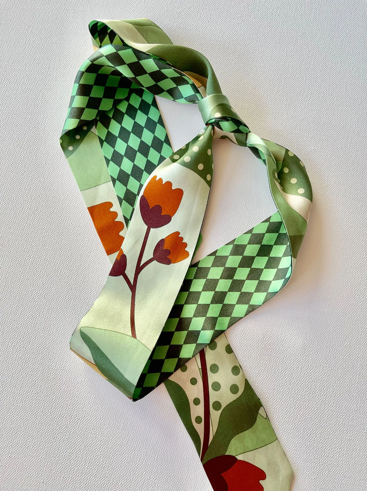 Silk Skinny Scarf of Green Wonderland