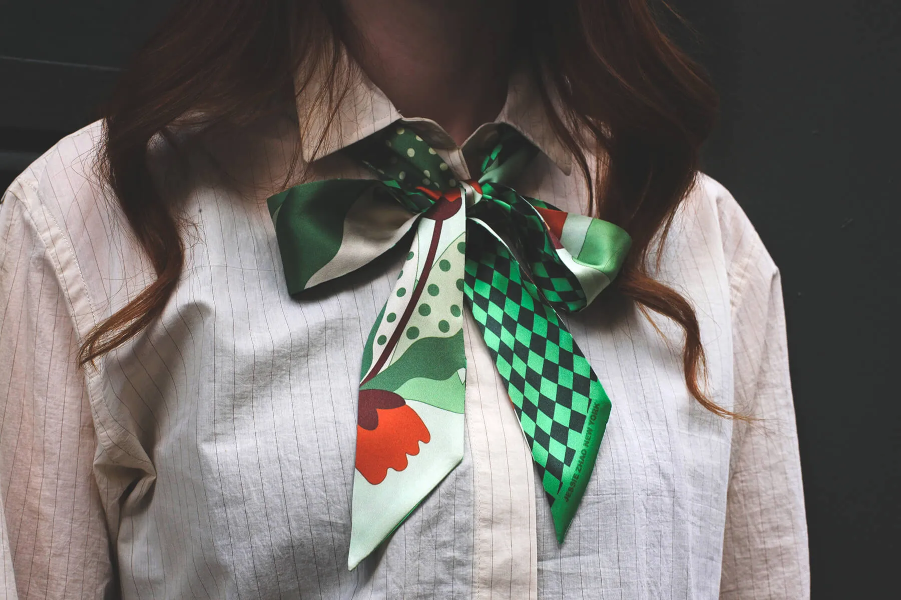 Silk Skinny Scarf of Green Wonderland