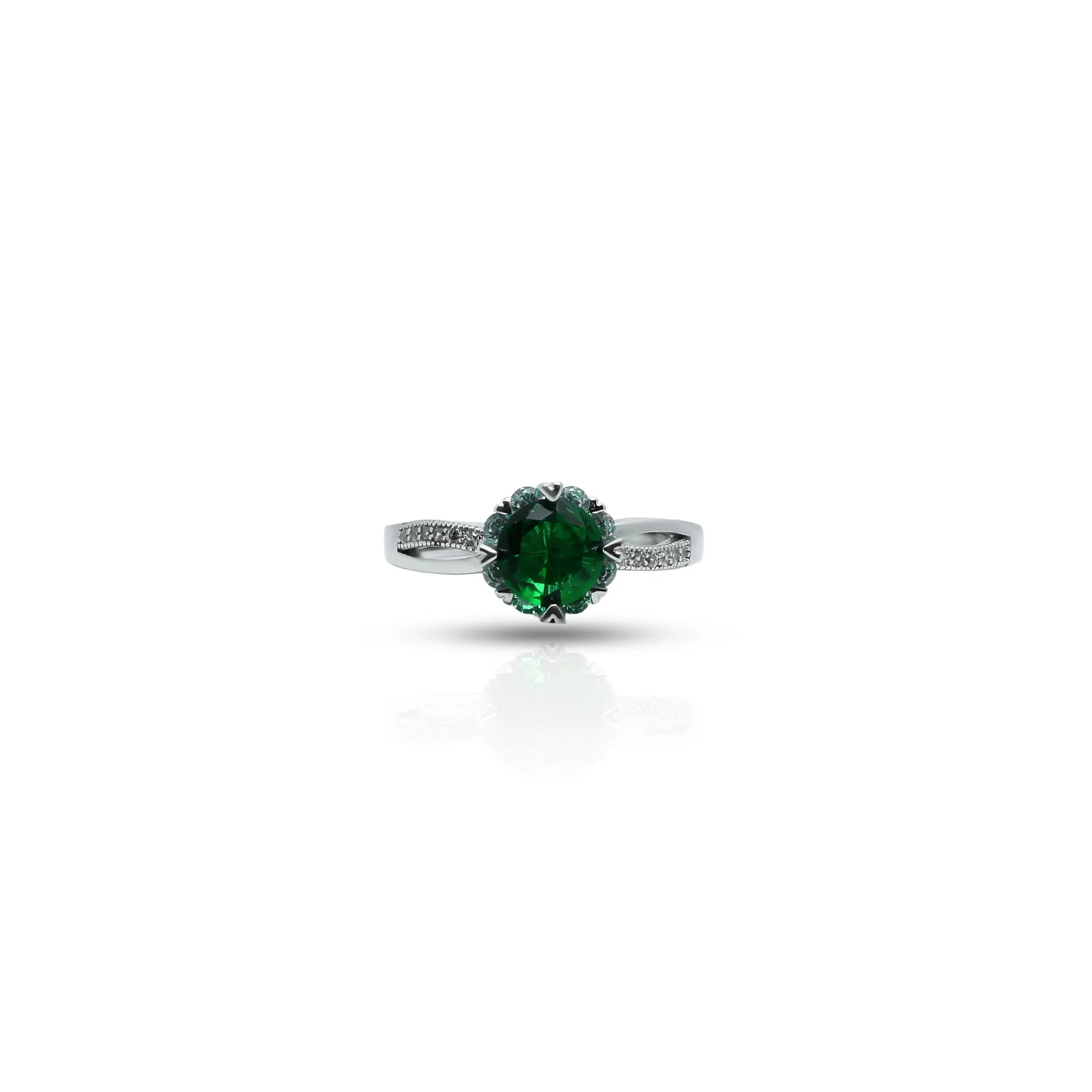 Silver Center Green Gem Stone with Flower and Infinite Design Ring for Girls