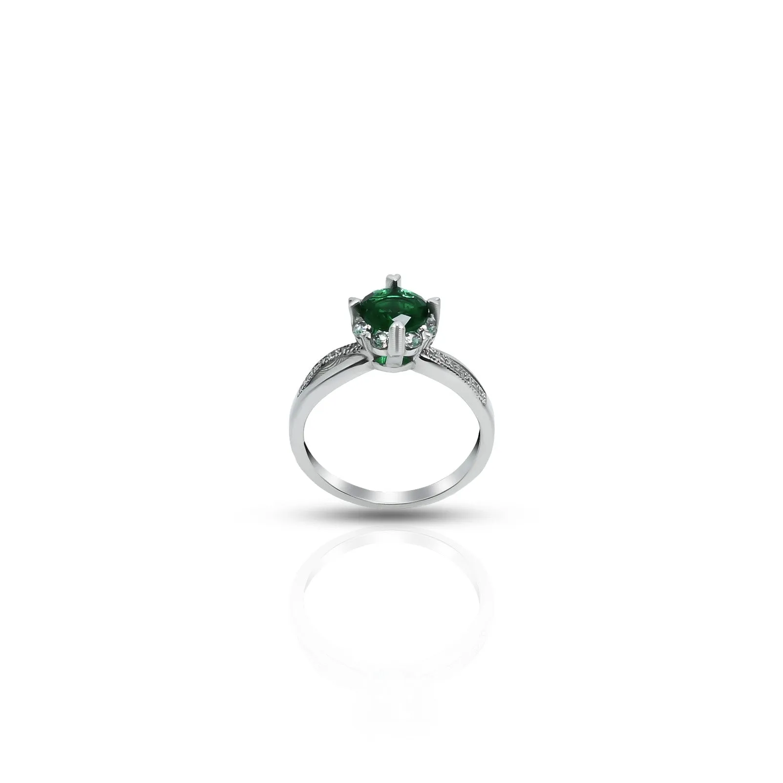 Silver Center Green Gem Stone with Flower and Infinite Design Ring for Girls