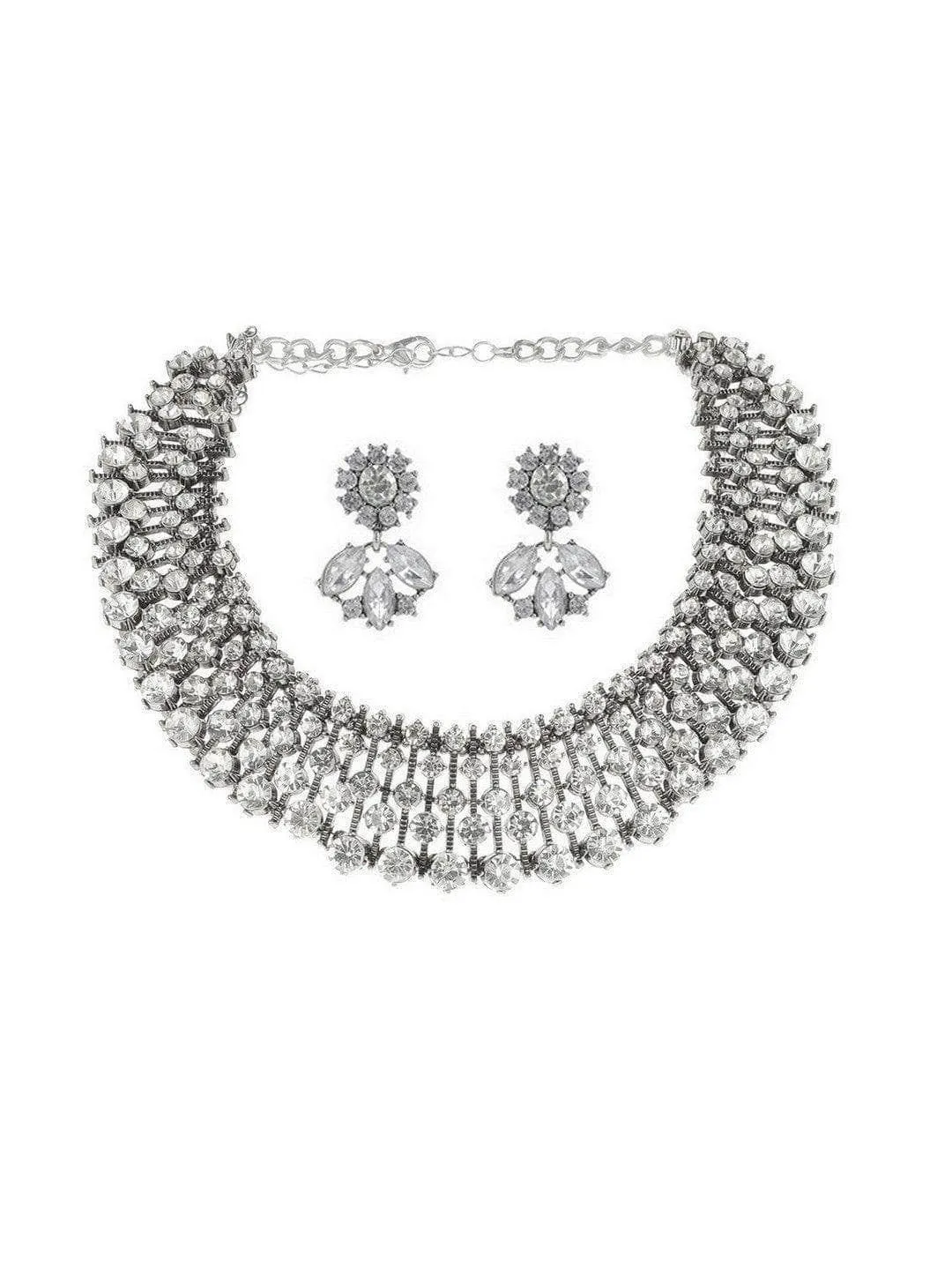 Silver Diamond Choker With Earrings