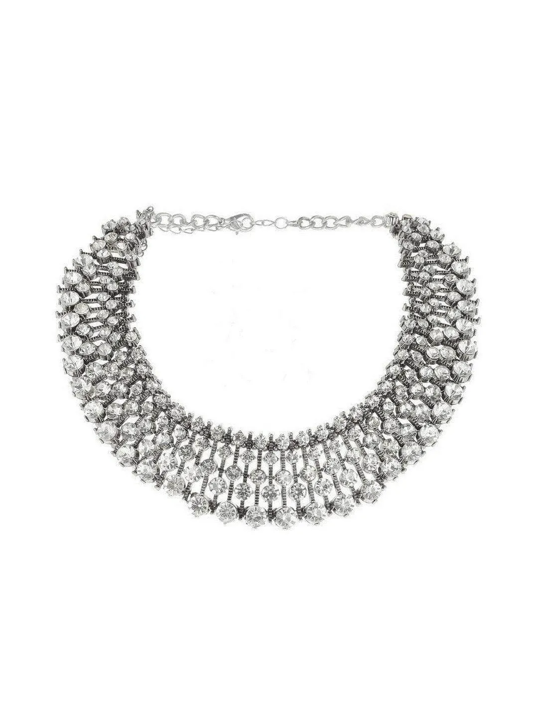 Silver Diamond Choker With Earrings