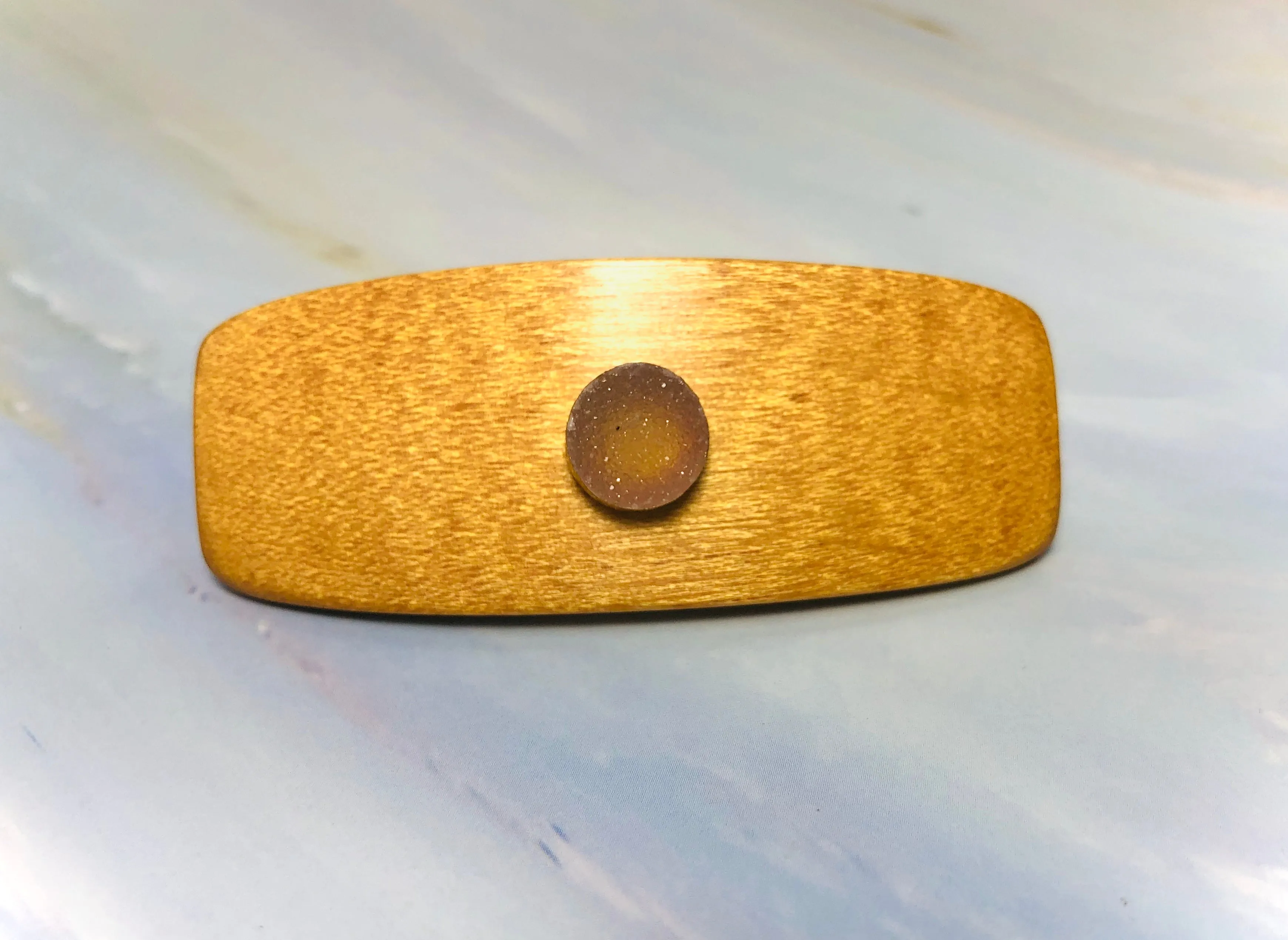 Small Satinwood Gold Druzy Barrette, luxury gold hair clip unique small barrette for fine hair