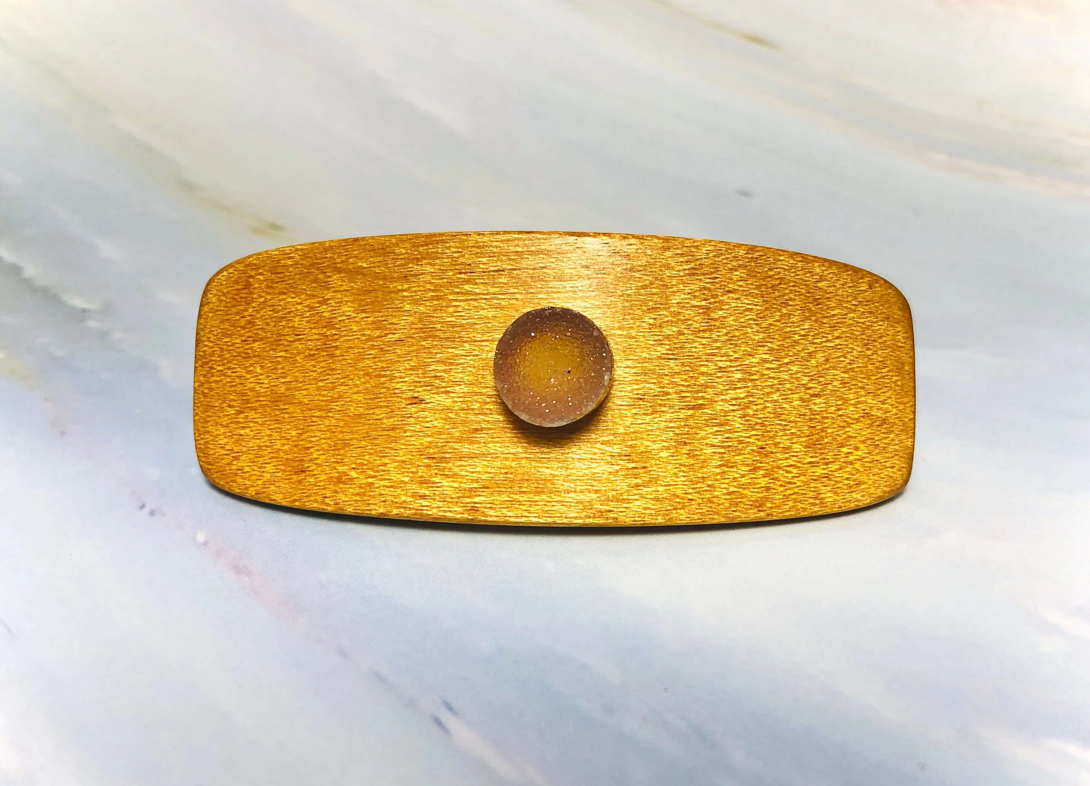 Small Satinwood Gold Druzy Barrette, luxury gold hair clip unique small barrette for fine hair