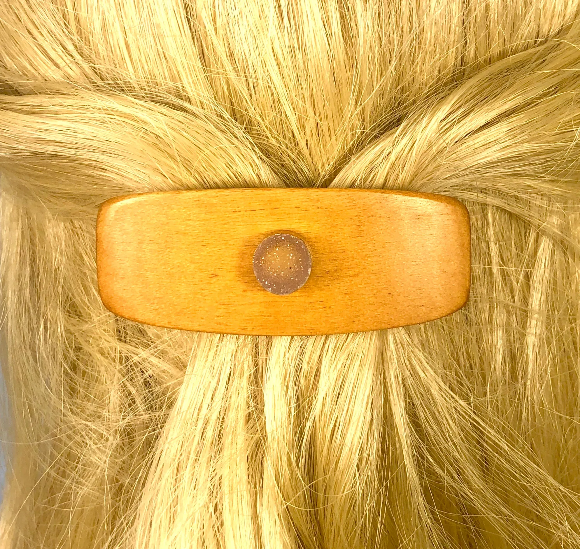 Small Satinwood Gold Druzy Barrette, luxury gold hair clip unique small barrette for fine hair