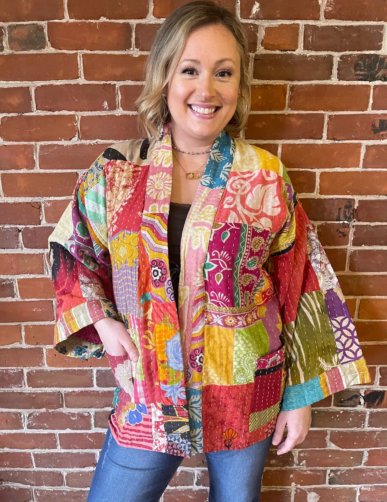 Solstice Reversible Kantha Kimono Patchwork Jacket