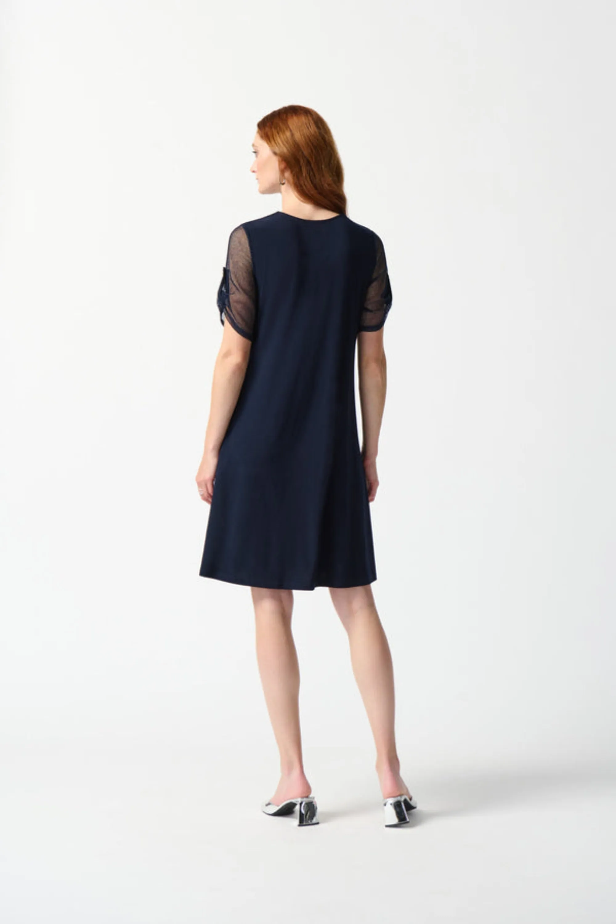 SPLIT NECK DRESS WITH MESH