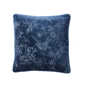 Stitch Indigo Embroidered Bird Cushion 45x45cm