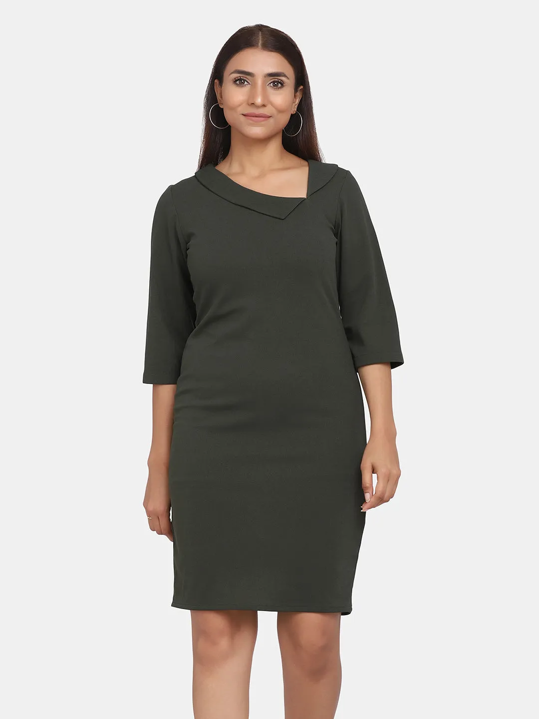 Stretch Evening Dress for Women - Olive Green