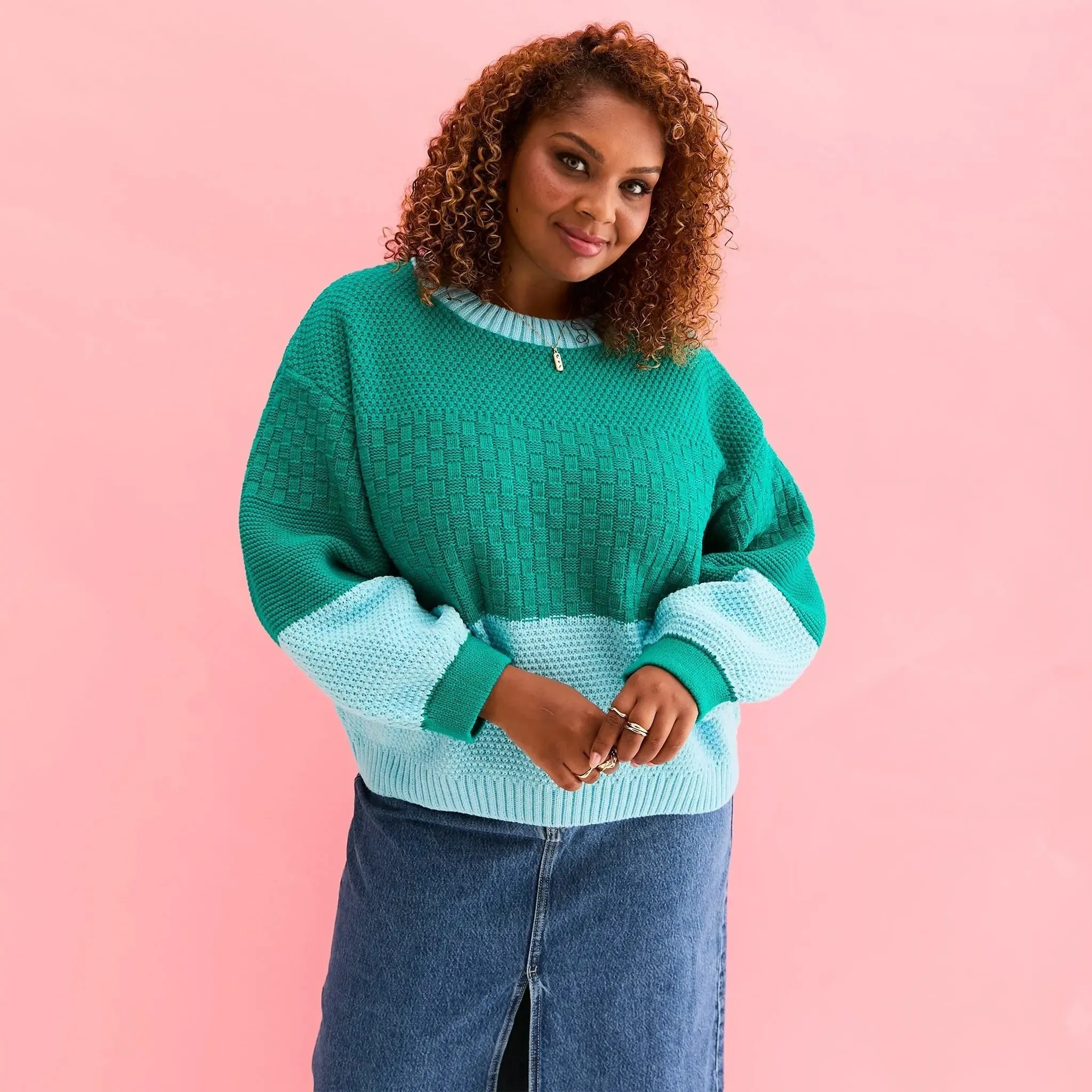 Taz Recycled Cotton Mix Two Tone Jumper - Green