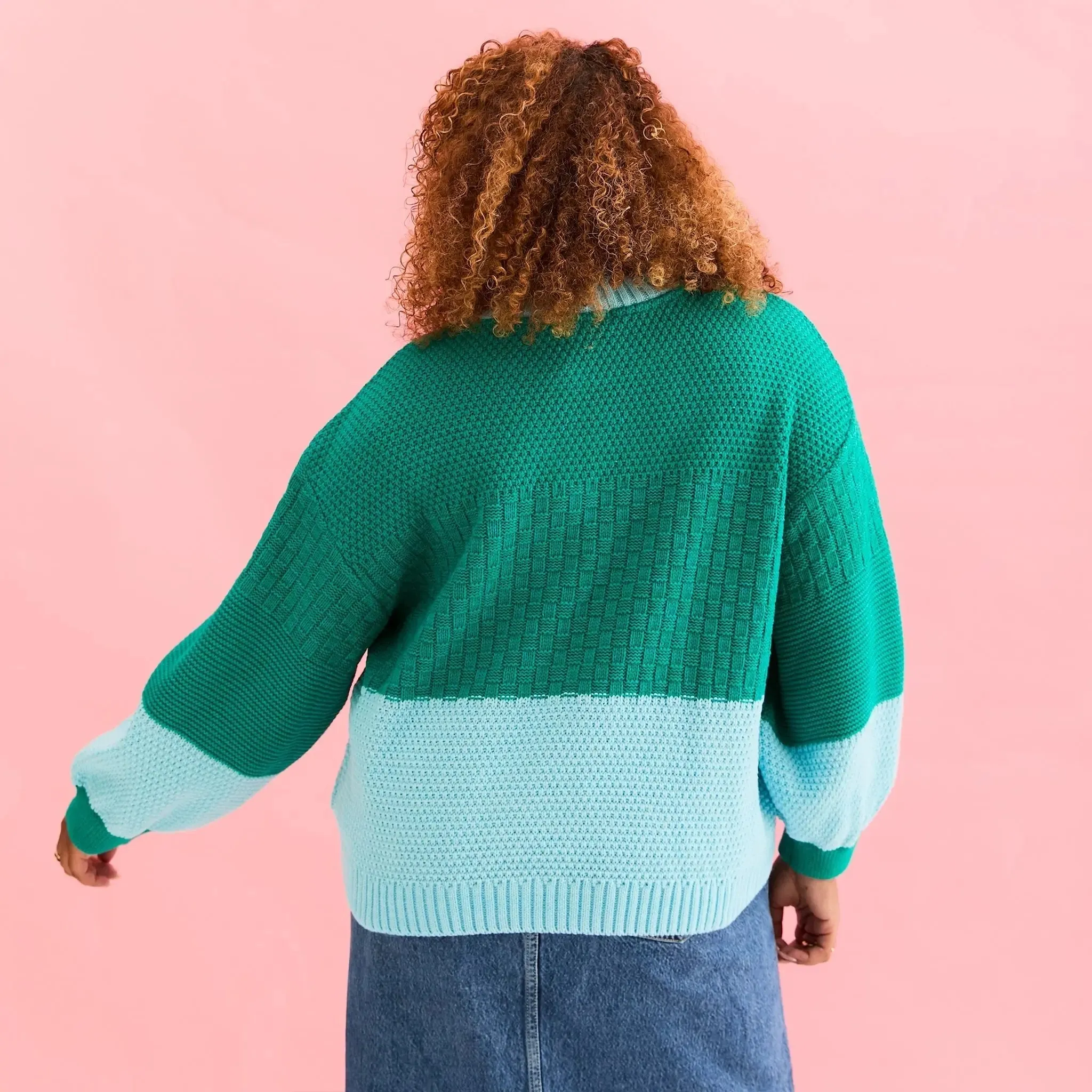 Taz Recycled Cotton Mix Two Tone Jumper - Green