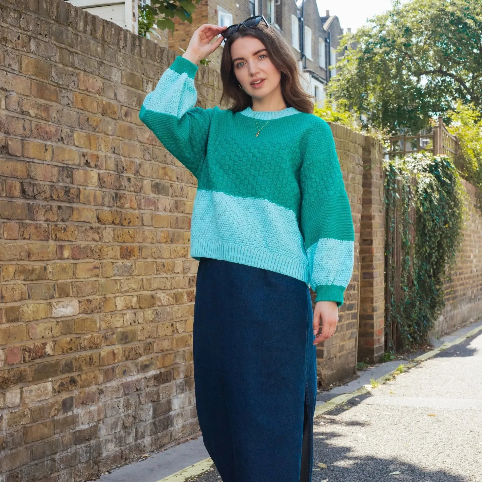 Taz Recycled Cotton Mix Two Tone Jumper - Green