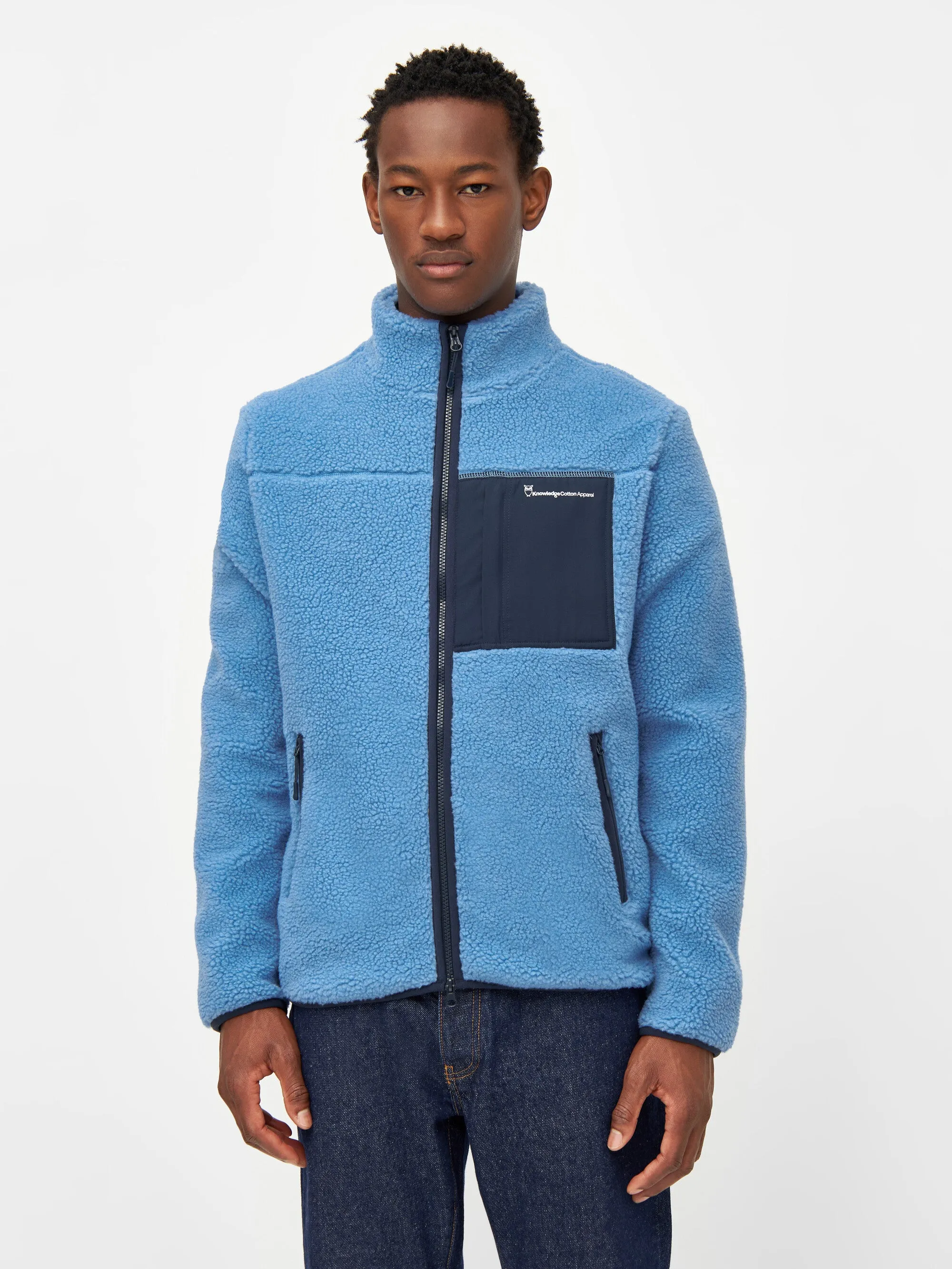 Teddy fleece zip sweat - Azure Blue