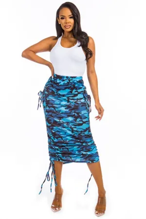 TEEK - BLUE LONG RUCHED DRAWSTRING SKIRT