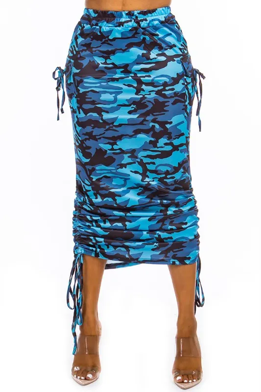 TEEK - BLUE LONG RUCHED DRAWSTRING SKIRT