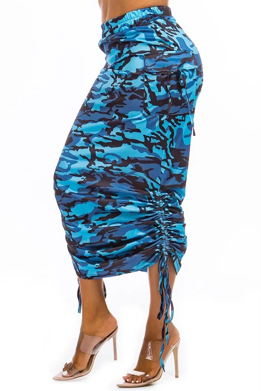 TEEK - BLUE LONG RUCHED DRAWSTRING SKIRT