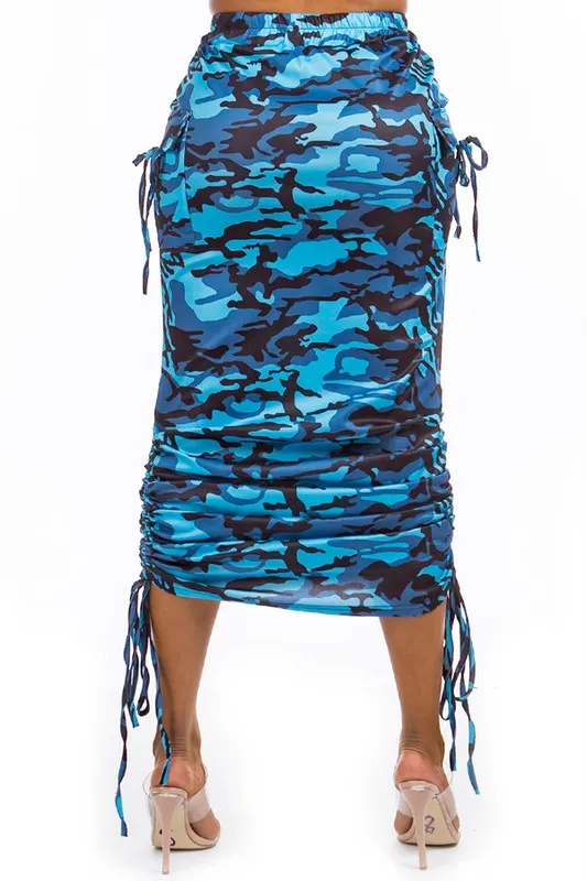 TEEK - BLUE LONG RUCHED DRAWSTRING SKIRT