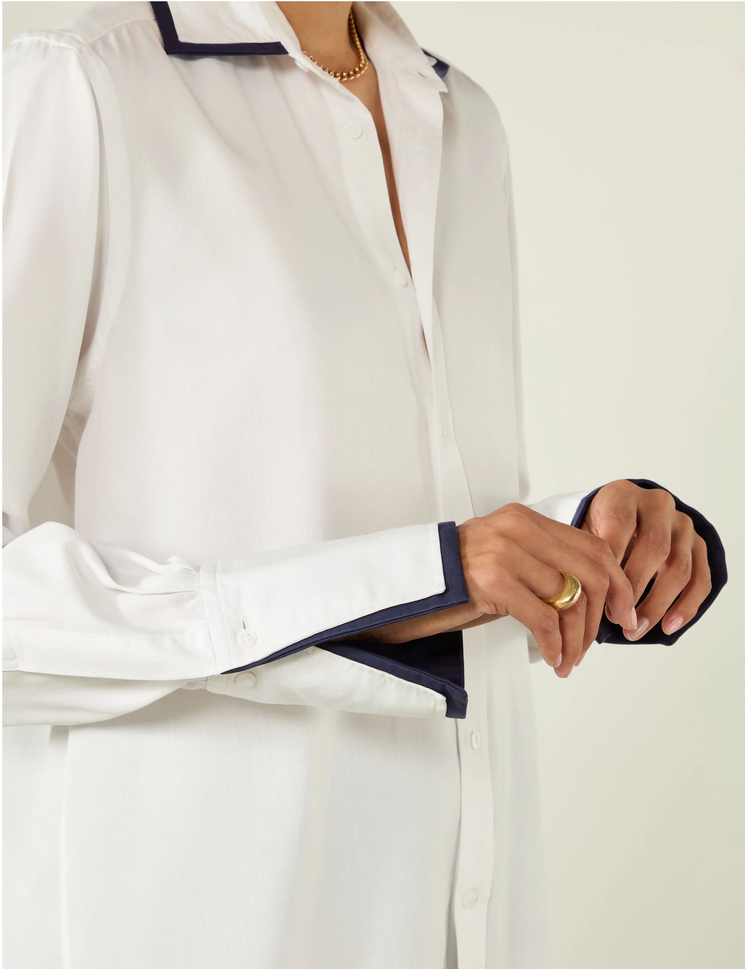 The Boyfriend Double Cuff: Tencel, Off-White and Navy