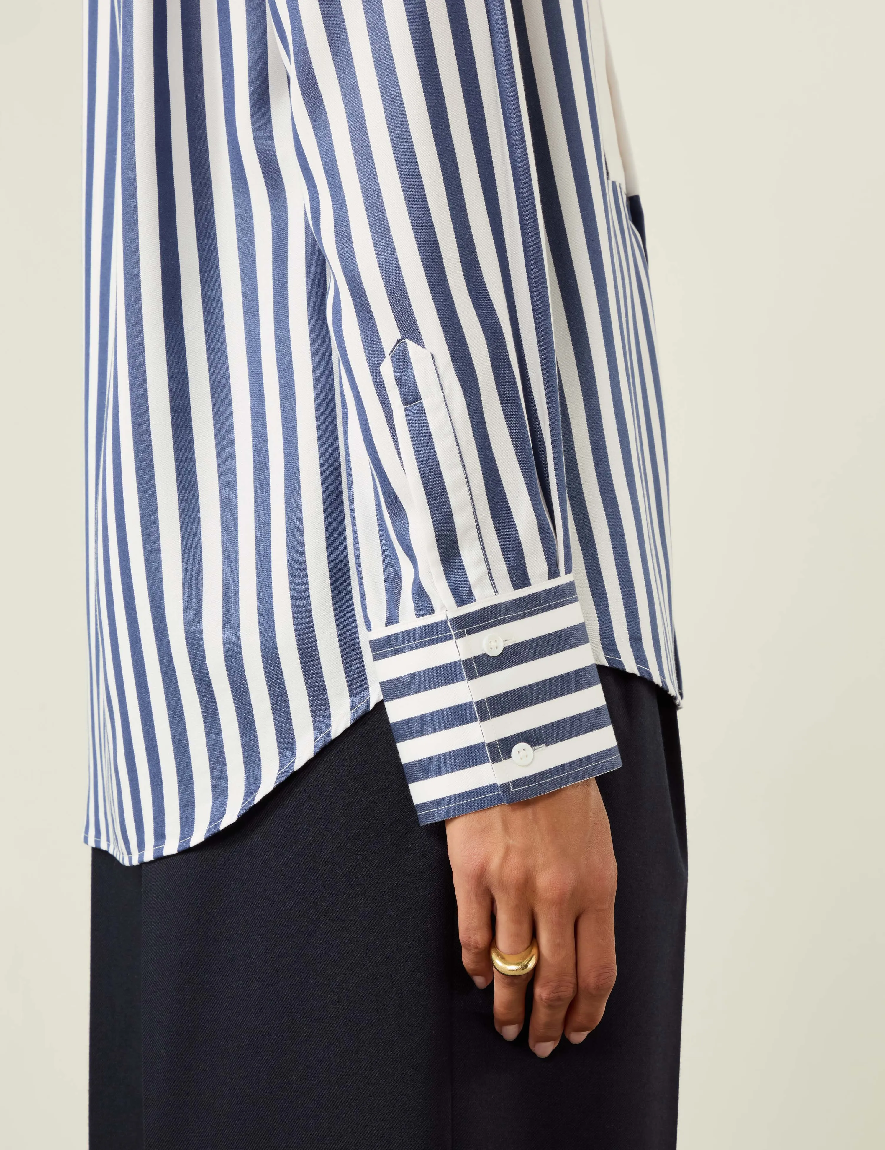 The Dress Shirt: Tencel, Navy Blue Stripe