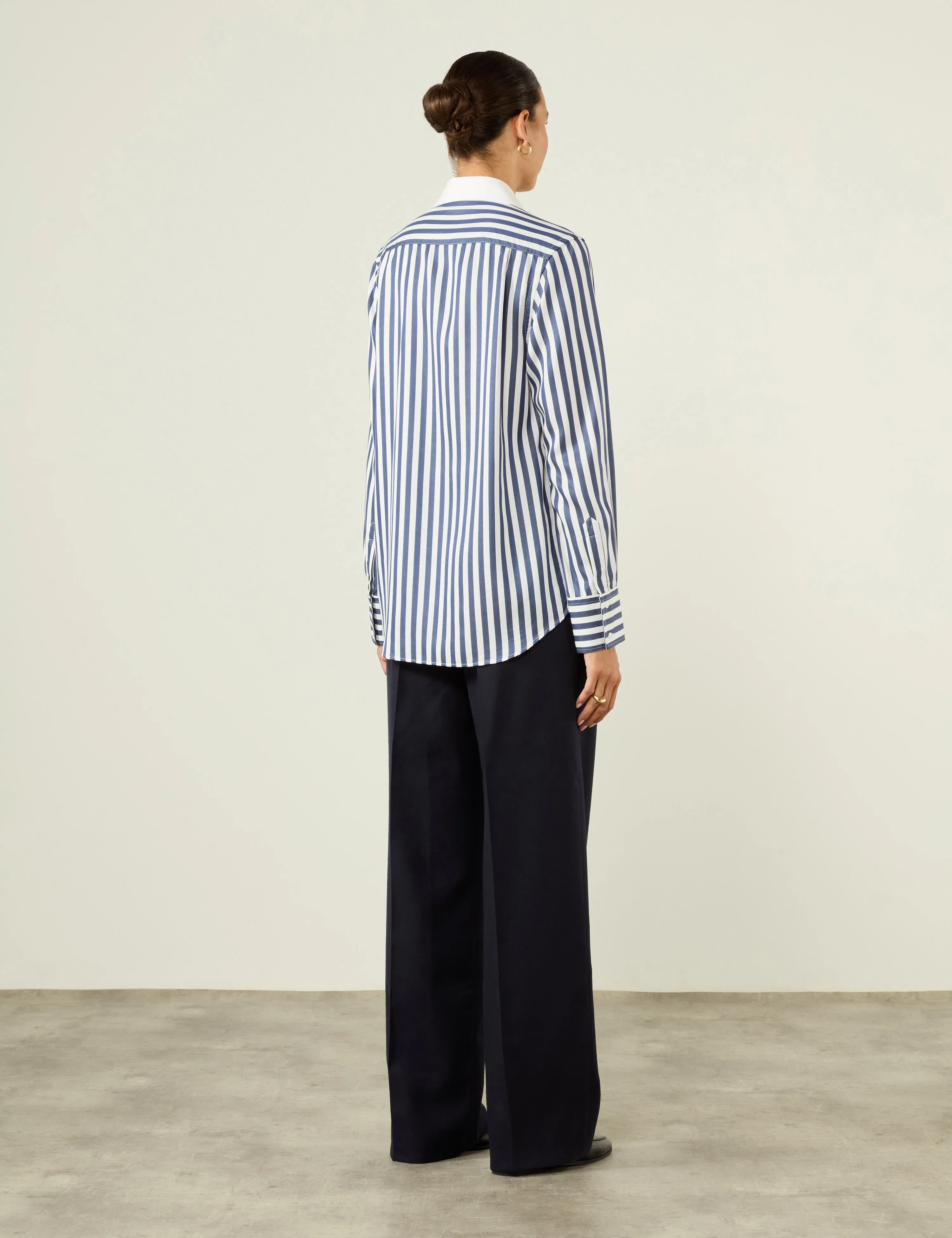 The Dress Shirt: Tencel, Navy Blue Stripe