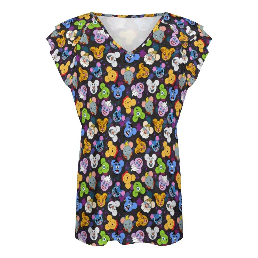 The Magical Gang Women's Ruffle Sleeve V-Neck T-Shirt