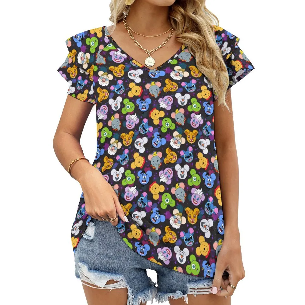 The Magical Gang Women's Ruffle Sleeve V-Neck T-Shirt