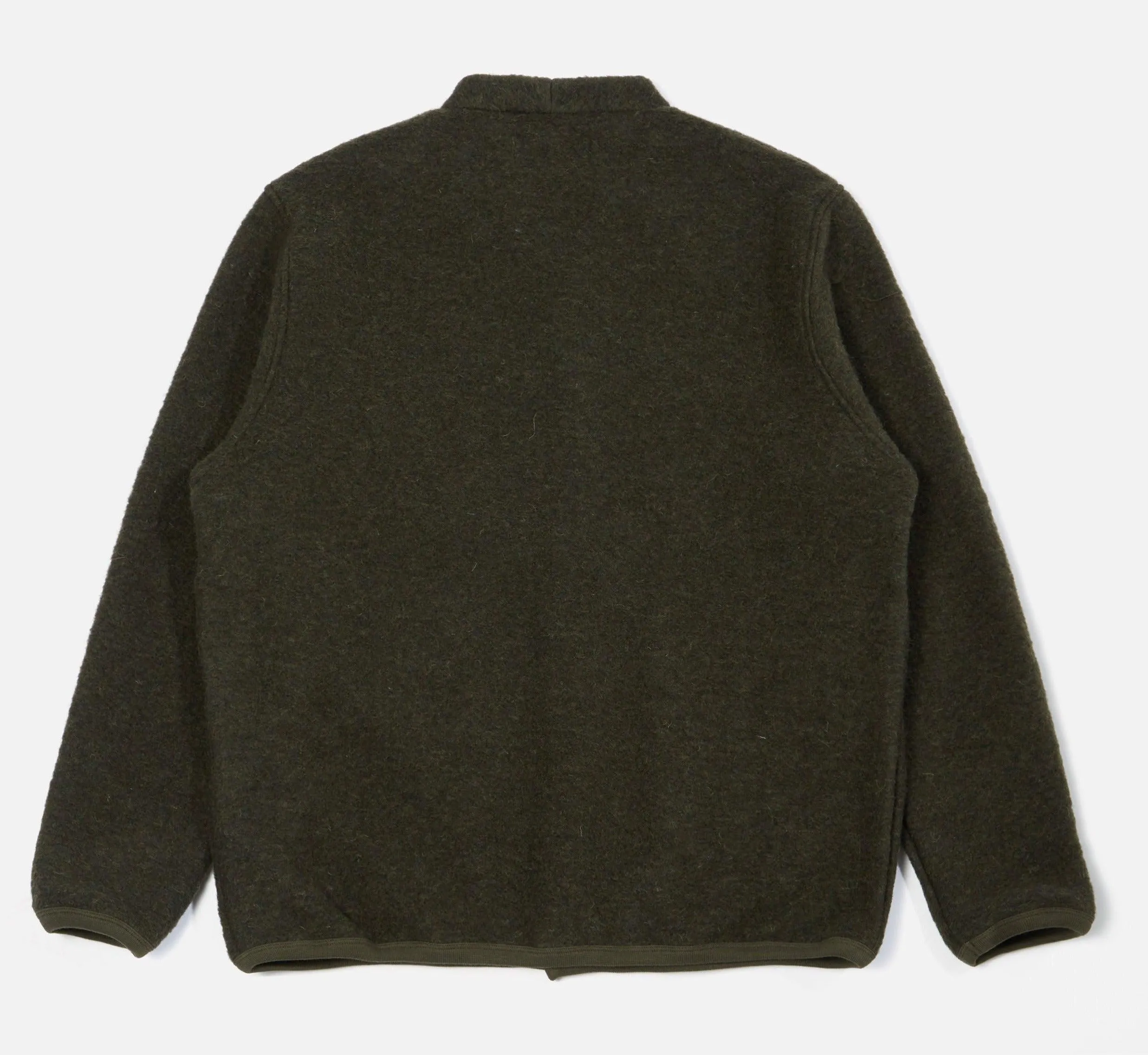 Universal Works - Cardigan In Olive Wool Fleece