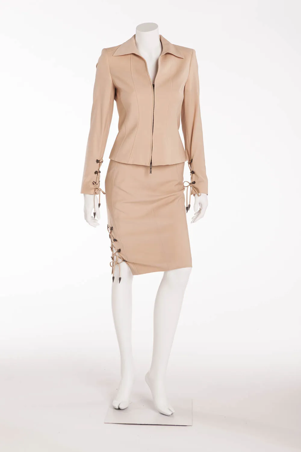 Versace - 2PC Tan Blazer with Pencil Skirt Suit - IT 38