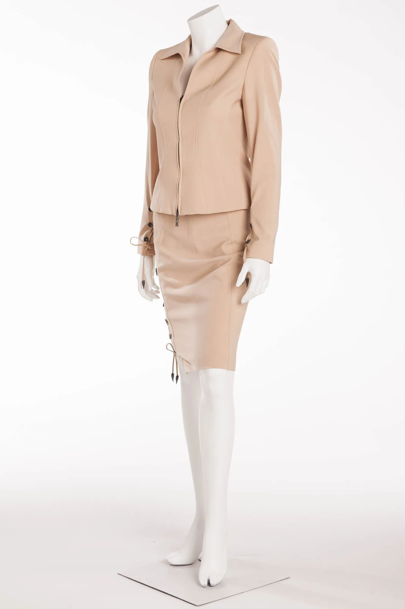 Versace - 2PC Tan Blazer with Pencil Skirt Suit - IT 38