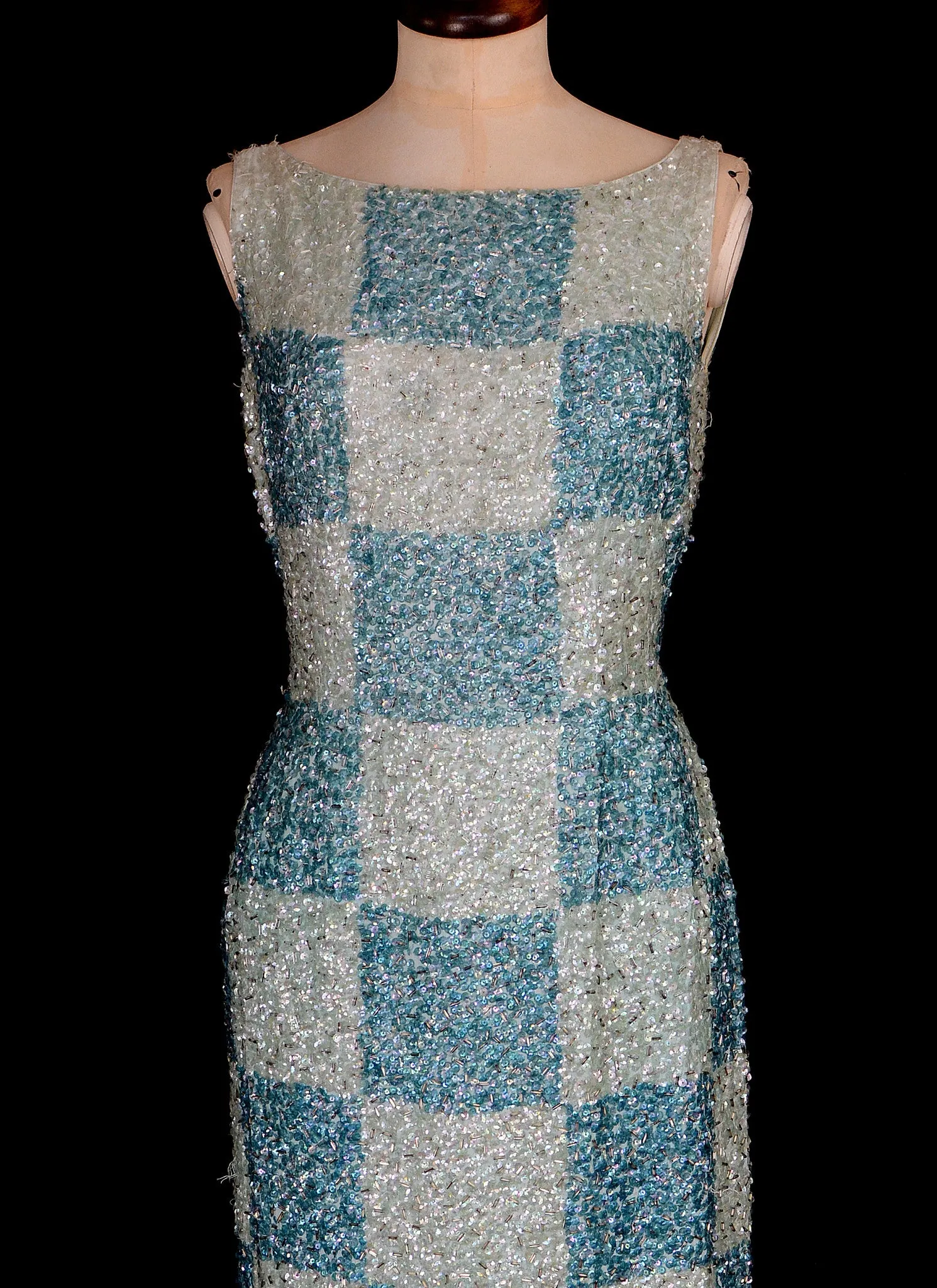 Vintage 1950s Blue Sequin Wiggle Dress