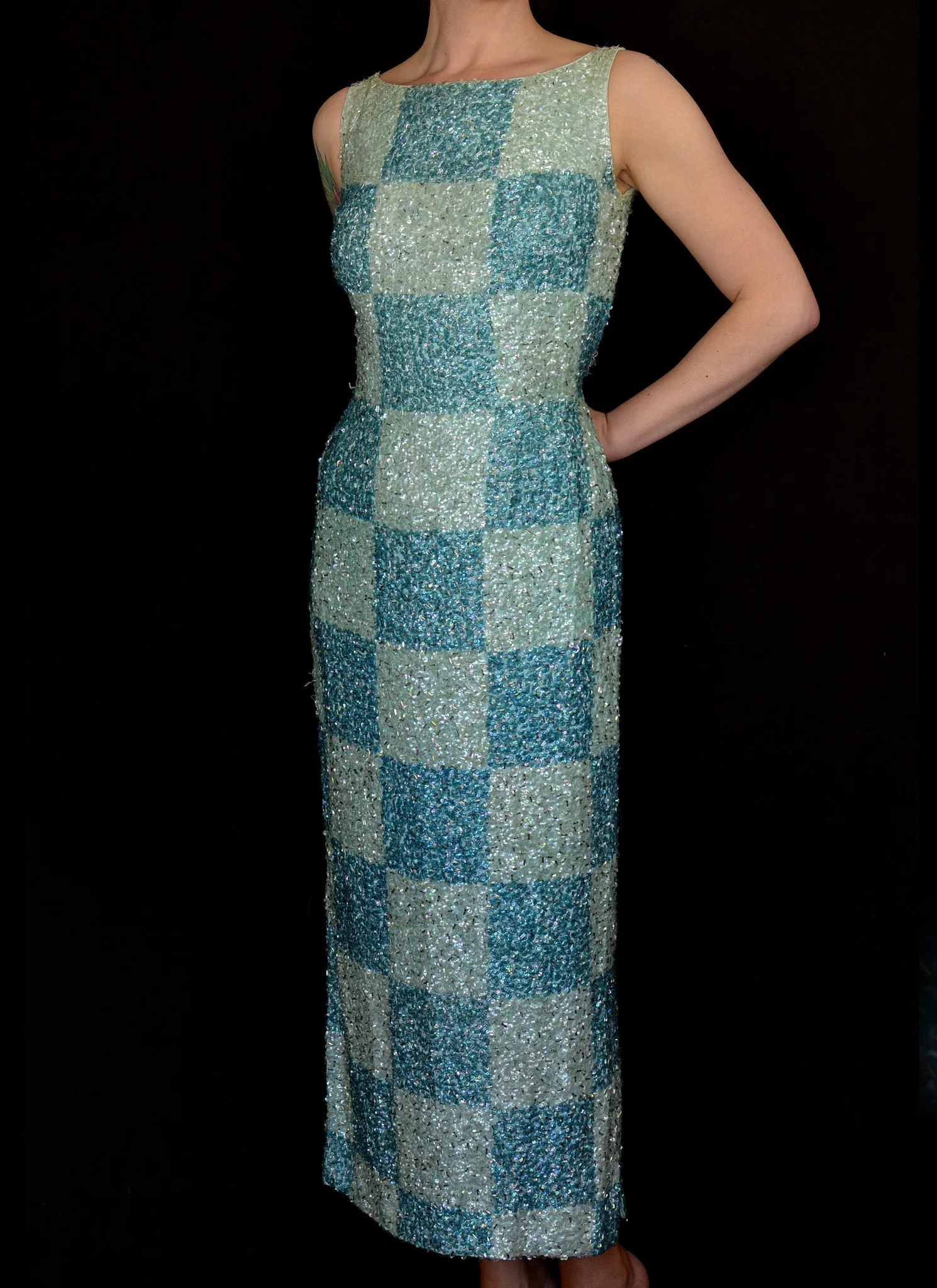 Vintage 1950s Blue Sequin Wiggle Dress