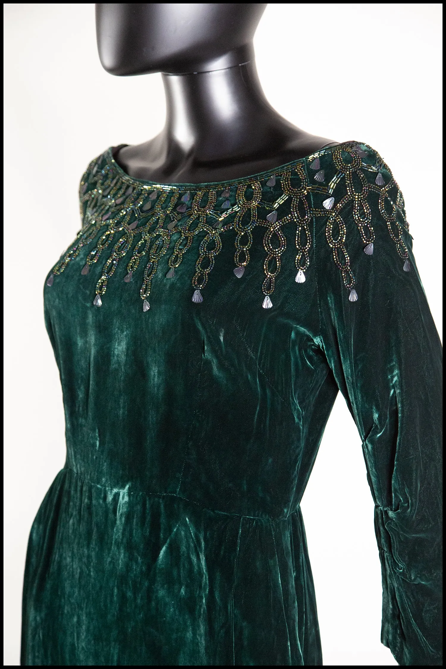 Vintage 1950s Green Velvet Dress