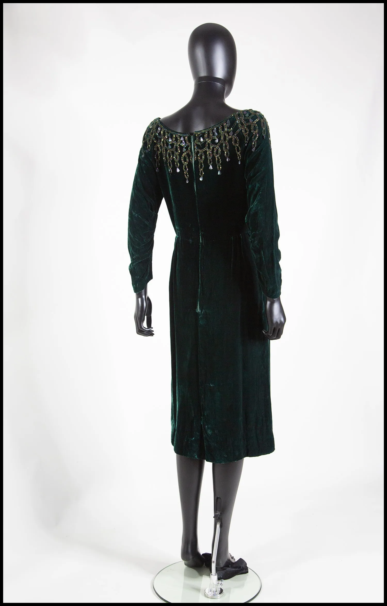 Vintage 1950s Green Velvet Dress