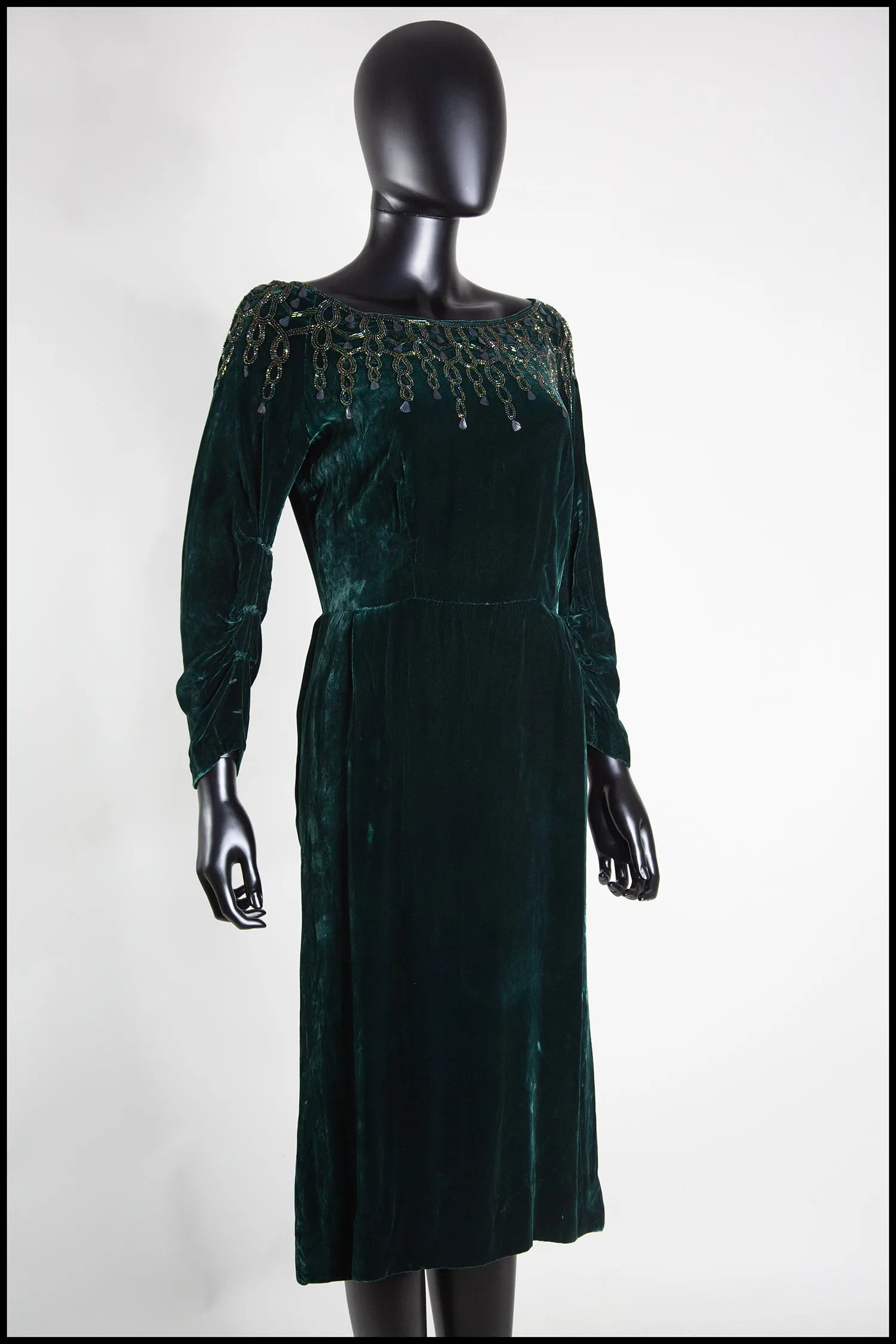 Vintage 1950s Green Velvet Dress