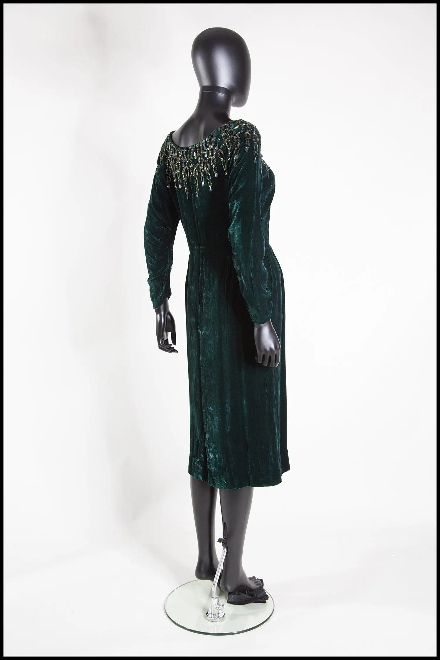 Vintage 1950s Green Velvet Dress