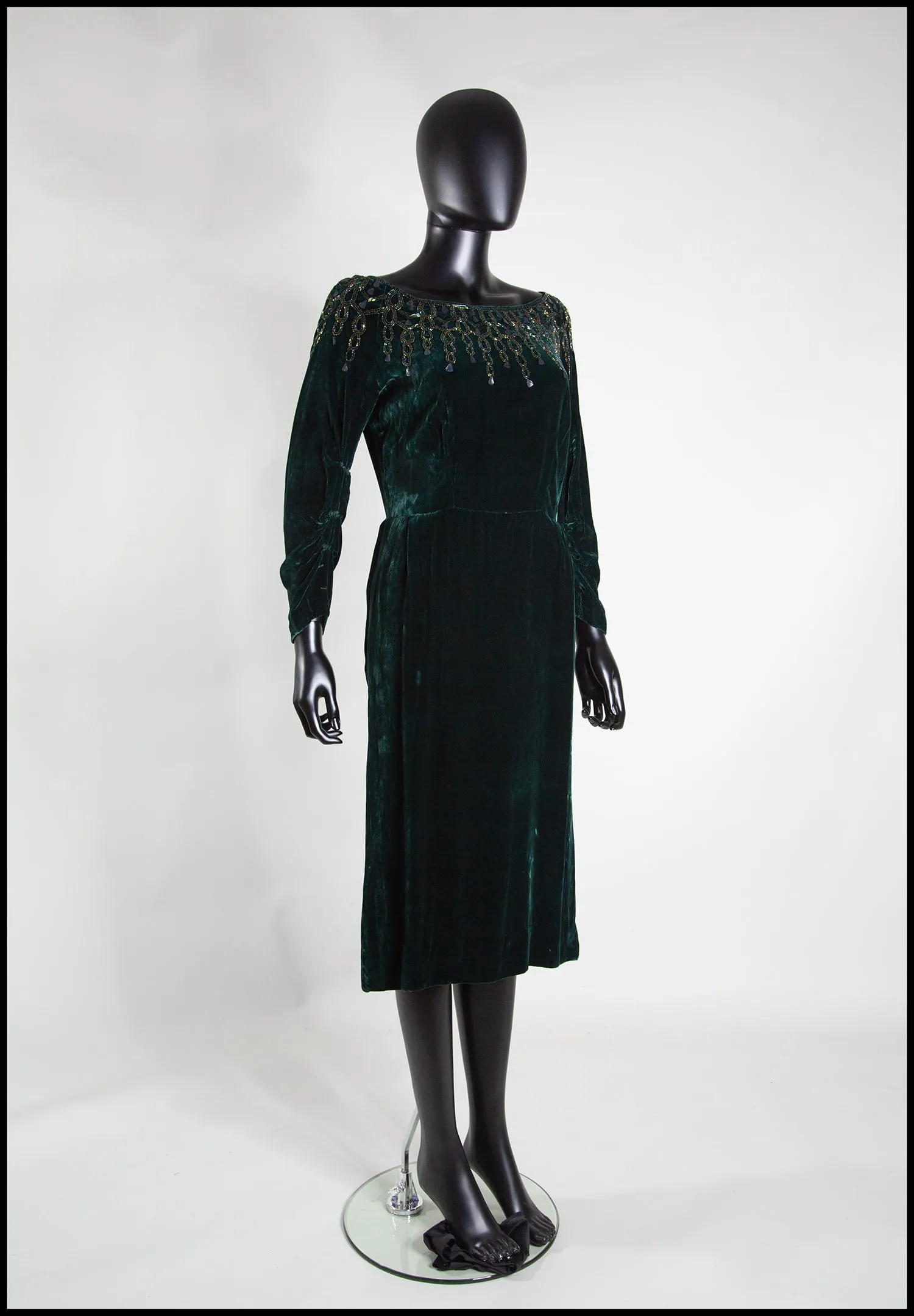 Vintage 1950s Green Velvet Dress