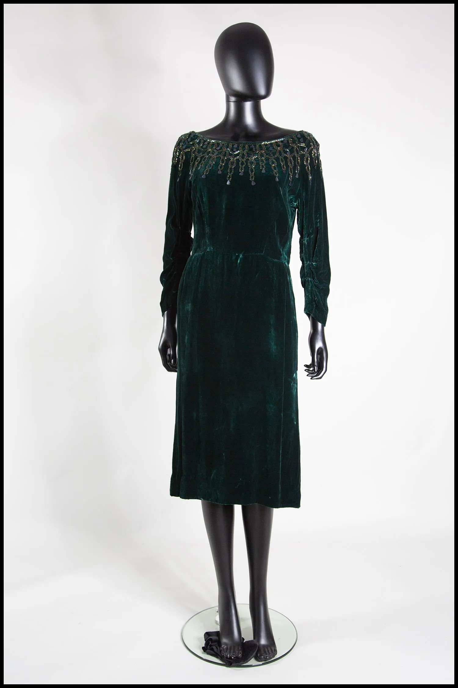 Vintage 1950s Green Velvet Dress