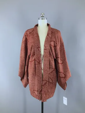 Vintage 1950s Silk Kimono Jacket Cardigan / Brown Shibori